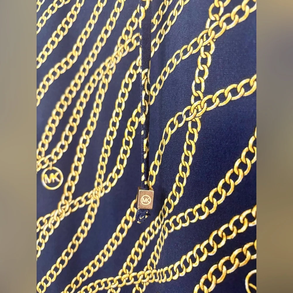 MICHAEL KORS NWT NAVY & GOLD CHAIN PRINTED MIDI DRESS SZ 2X